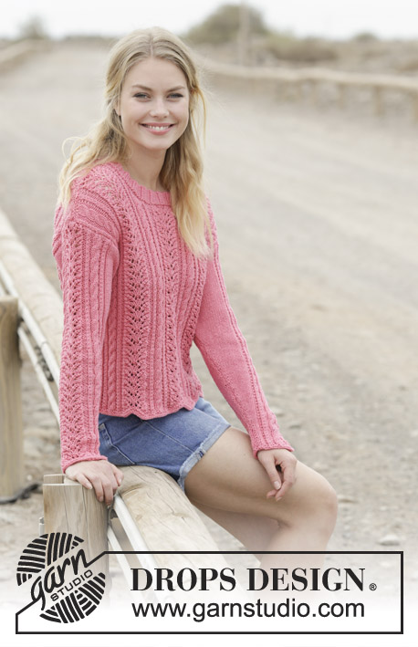 Heart by Heart / DROPS 186-17 - Knitted jumper with cables and lace pattern. Size: S - XXXL Piece is knitted in DROPS Cotton Merino.