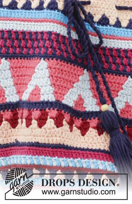 Bazar / DROPS 186-21 - Crocheted bag with multi-coloured pattern. The piece is worked in DROPS Paris.