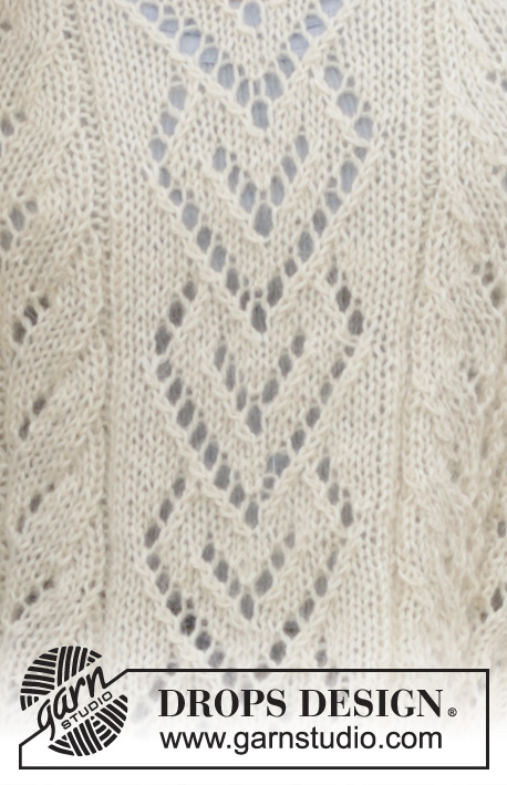 The Pearl / DROPS 186-31 - Strikket genser med hullmønster og v-hals. Størrelse S - XXXL. Arbeidet er strikket i DROPS Alpaca og DROPS Kid-Silk.