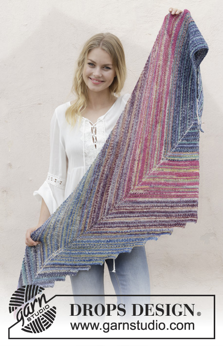 Point the Way / DROPS 186-4 - Knitted shawl with garter stitch and stripes. The piece is worked in DROPS Fabel.