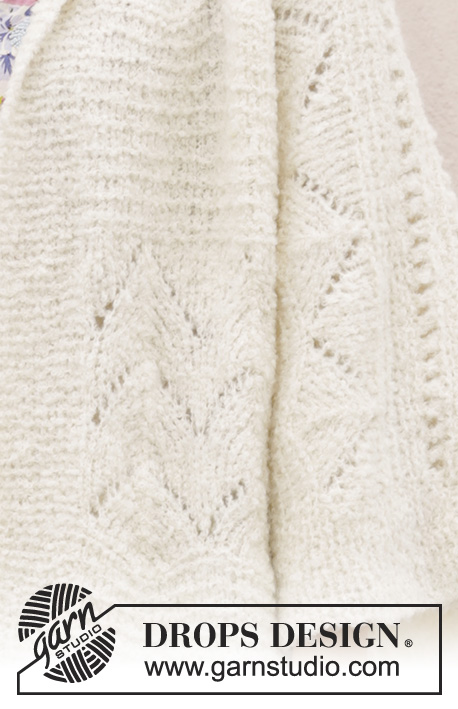 Summer's End / DROPS 187-19 - Casaco tricotado em DROPS Alpaca Bouclé, com ponto rendado. Do S ao XXXL.