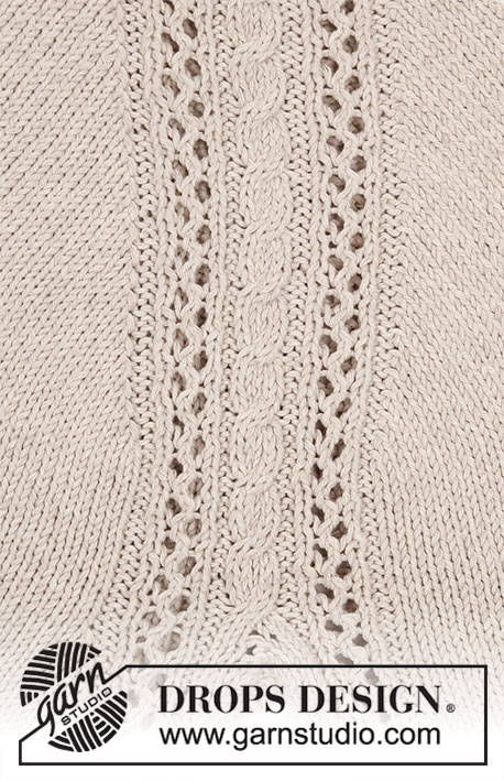 Madrid / DROPS 188-19 - Gebreide trui met raglan, kabels, kantpatroon en split in de zijkanten, van boven naar beneden gebreid. Maten S - XXXL. Het werk wordt gebreid in DROPS Cotton Light.