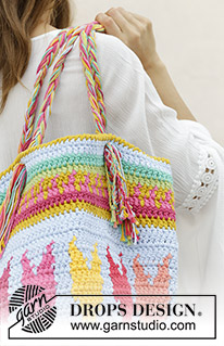 Tulip Garden / DROPS 188-2 - Crochet bag with colored pattern and flowers. The piece is worked in 2 strands DROPS Paris