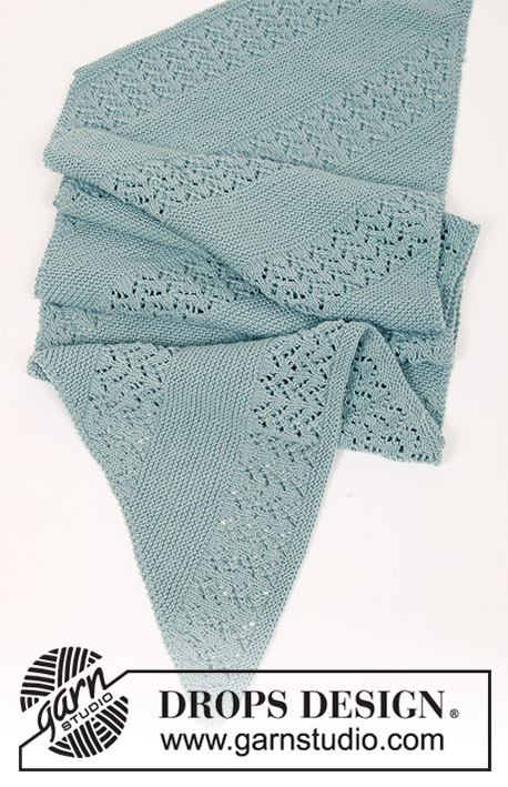 Diandra / DROPS 188-39 - Knitted stole with garter stitch and diagonal lace pattern. The piece is worked in DROPS Cotton Merino or DROPS Sky.