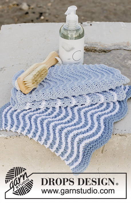 Fresh Wave / DROPS 189-13 - Knitted cloths with wave pattern and stripes. The piece is worked in DROPS Paris.