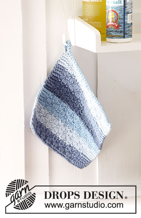 Cornish Blues / DROPS 189-19 - Knitted potholder with textured pattern and stripes. The piece is worked in 2 strands DROPS Paris.