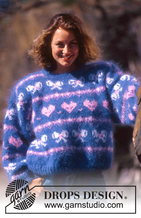 DROPS 19-11 - Sweter na drutach, z żakardem w serca i z supełkami, z włóczki DROPS Vienna. Od S do L.
