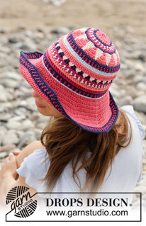 Bazar Hat / DROPS 190-19 - Gehäkelter Hut mit mehrfarbigem Muster. Die Arbeit wird gehäkelt in DROPS Paris.