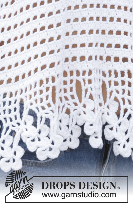 Ipanema / DROPS 190-2 - Top crochetado com ponto rendado e orla com trevos, em DROPS Cotton Light. Do S ao XXXL.