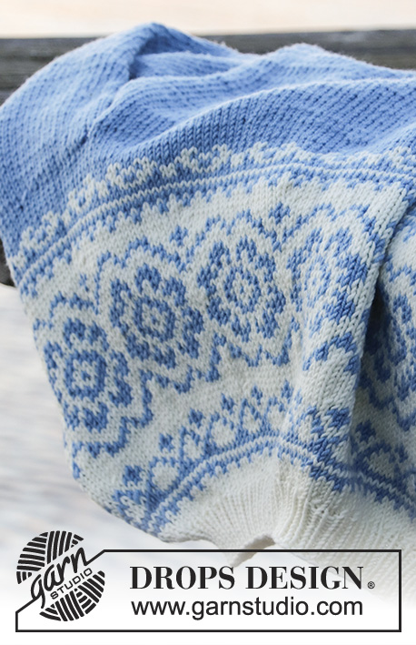 Periwinkle / DROPS 191-1 - Sweter z zaokrąglonym karczkiem, żakardem norweskim, w kształcie trapezu, z włóczki DROPS Merino Extra Fine. Od S do XXXL