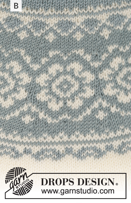 Periwinkle / DROPS 191-1 - Knitted jumper with round yoke, multi-coloured Norwegian pattern and A-shape. Size: S - XXXL Piece is knitted in DROPS Merino Extra Fine.