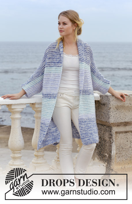 La Mare / DROPS 191-28 - Knitted jacket with garter stitch, stripes, shawl collar, kimono sleeves and split in sides. Sizes S - XXXL. The piece is worked in DROPS Air and DROPS Brushed Alpaca Silk.