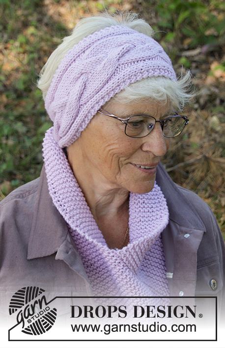 Celtic Romance / DROPS 192-39 - Knitted head band and neck warmer in DROPS Big Merino. The head band has cables and the neck warmer is worked in garter stitch.