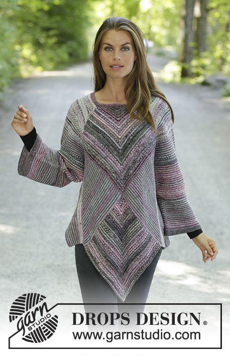Diamond Cut / DROPS 194-27 - Knitted tunic in DROPS Fabel. The piece is worked back and forth with garter stitch, domino squares and stripes. Sizes S - XXXL.
