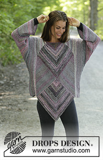 Diamond Cut / DROPS 194-27 - Knitted tunic in DROPS Fabel. The piece is worked back and forth with garter stitch, domino squares and stripes. Sizes S - XXXL.