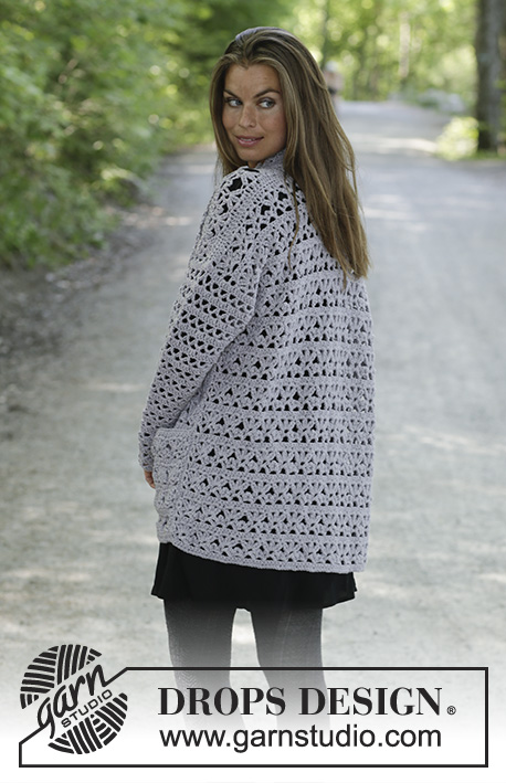 Cathy / DROPS 194-33 - Crochet jacket in DROPS Big Merino. The piece is worked with fans and lace pattern. Sizes S - XXXL.
