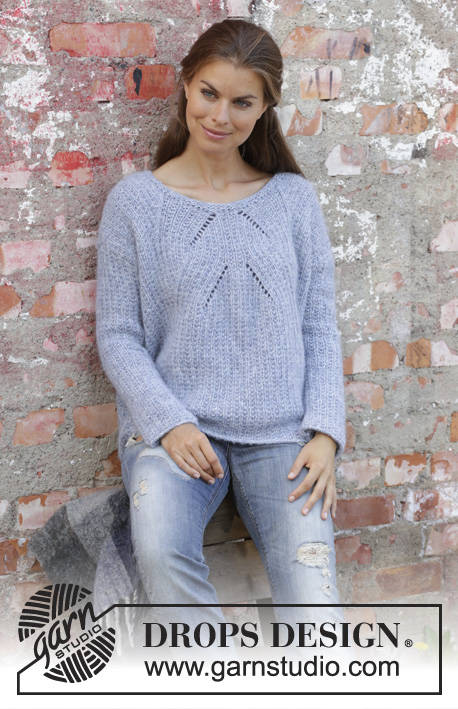 Aster / DROPS 194-4 - Knitted jumper in DROPS Air. The piece is worked top down with textured pattern and lace pattern. Size S – XXXL.