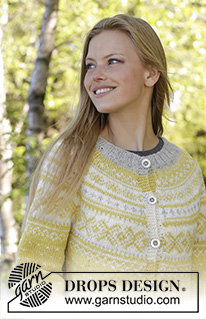 Lemon Pie Cardigan / DROPS 195-11 - Knitted jacket in DROPS Karisma. The piece is worked top down with round yoke and Nordic pattern. Sizes S - XXXL.