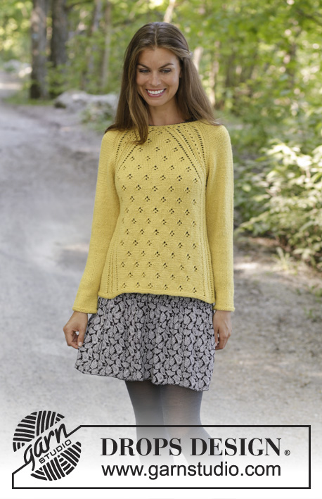 Canari / DROPS 195-16 - Knitted jumper with raglan in DROPS Karisma. The piece is worked top down with lace pattern. Sizes S - XXXL.