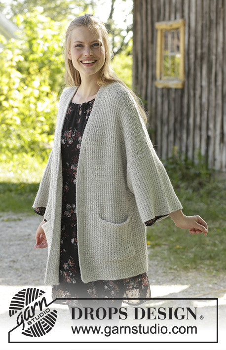 Cosy Josie / DROPS 195-18 - Knitted jacket in DROPS Puna. The piece is worked in textured pattern with v-neck, short sleeves and pockets. Sizes S - XXXL.
