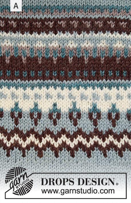 Night Shades / DROPS 195-19 - Gebreide trui met ronde pas in DROPS Karisma. Het werk wordt gebreid van onder naar boven met Scandinavisch patroon. Maat: S - XXXL