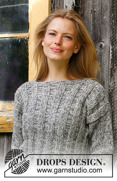 Regn / DROPS 195-20 - Knitted sweater in 2 strands DROPS Sky. The piece is worked with rib. Sizes S - XXXL.