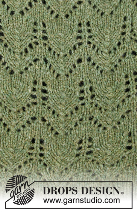 Miss Moss / DROPS 196-1 - Strikket genser med raglan i 2 tråder DROPS Air. Arbeidet er strikket ovenfra og ned med hullmønster og perlestrikk. Størrelse S - XXXL.