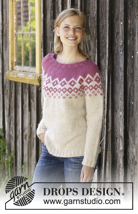 Diamond Delight / DROPS 196-15 - Knitted jumper with round yoke in DROPS Air. Piece is knitted top down with Nordic pattern. Size: S - XXXL