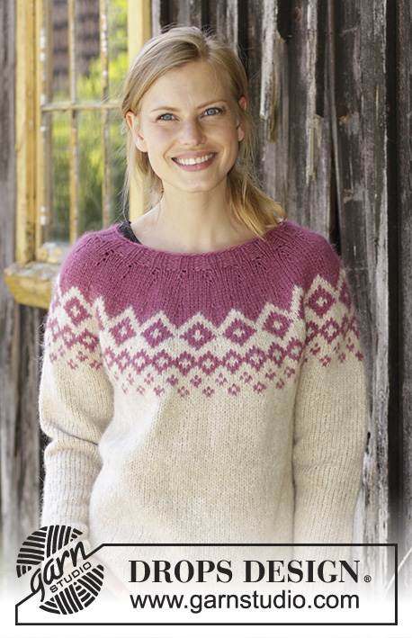 Diamond Delight / DROPS 196-15 - Knitted jumper with round yoke in DROPS Air. Piece is knitted top down with Nordic pattern. Size: S - XXXL