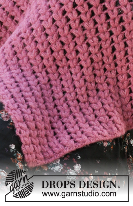 Malina / DROPS 196-17 - Poncho crochetado em DROPS Brushed Alpaca Silk, em ponto soprado. Do S ao XXXL.