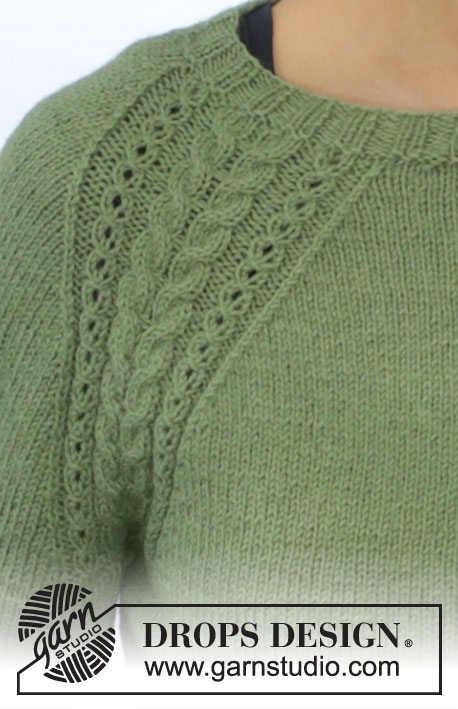 Green Wood / DROPS 196-29 - Gebreide aansluitende trui in DROPS BabyAlpaca Silk. Het werk wordt gebreid in tricotsteek met raglan en kabels. Maten S - XXXL.