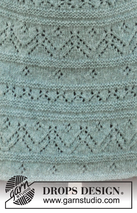 Mint Tulip / DROPS 196-38 - Strikket nederdel i DROPS Sky. Arbejdet er strikket oppefra og ned med hulmønster og retstrik. Størrelse S - XXXL.