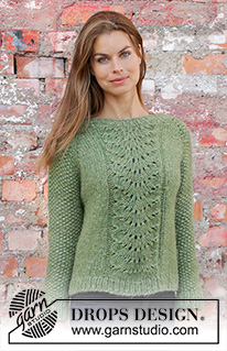 Clover / DROPS 196-4 - Knitted jumper with raglan in 2 strands DROPS Air. The piece is worked top down with wave pattern and moss stitch. Sizes S - XXXL.