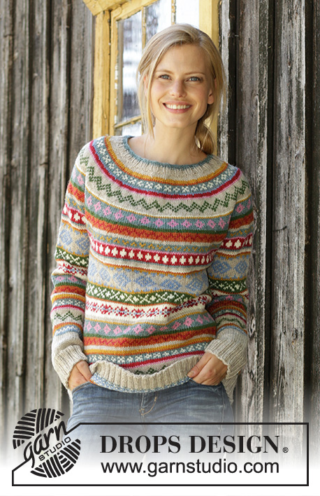 Winter Carnival / DROPS 196-6 - Knitted jumper in DROPS Karisma. The piece is worked top down with round yoke, Nordic pattern and A-shape. Sizes S - XXXL.
Knitted hat in DROPS Karisma. The piece is worked with Nordic pattern and stripes.
