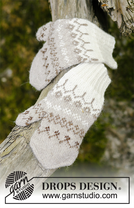 Talvik Mittens / DROPS 197-12 - Stickade vantar med nordiskt mönster i DROPS Alpaca. Storlek S/M.