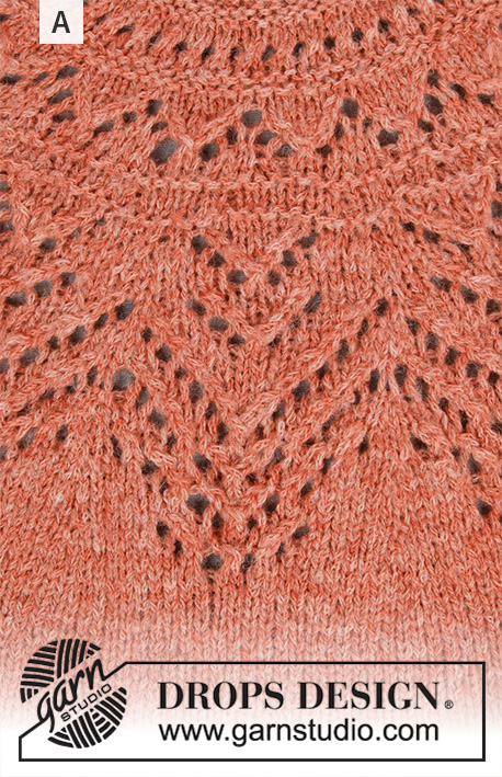Agnes Sweater / DROPS 197-16 - Strikket bluse med rundt bærestykke i DROPS Sky. Arbejdet er strikket oppefra og ned med hulmønster. Størrelse S - XXXL.