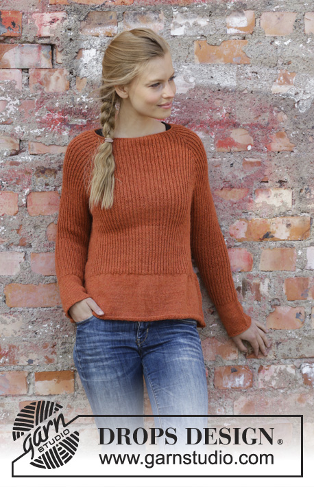 Last Days of Autumn / DROPS 197-2 - Knitted sweater with raglan in DROPS Alpaca. The piece is worked top down in false English rib and with rolled edge. Sizes S - XXXL.
