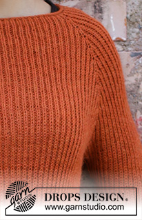 Last Days of Autumn / DROPS 197-2 - Knitted sweater with raglan in DROPS Alpaca. The piece is worked top down in false English rib and with rolled edge. Sizes S - XXXL.
