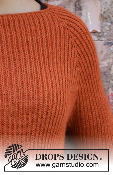 Last Days of Autumn / DROPS 197-2 - Sweter na drutach, przerabiany od góry do dołu z włóczki DROPS Alpaca, z reglanem, fałszywym ściegiem angielskim i zwijającymi się brzegami. Od S do XXXL.