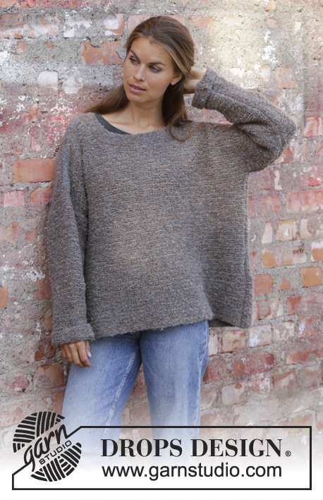 Willow Lane / DROPS 197-35 - Knitted jumper in DROPS Alpaca Bouclé. Worked back and forth in garter stitch and stripes. Size: S - XXXL
