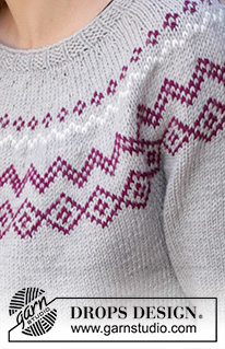 Old Mill Pullover / DROPS 197-4 - Sweter na drutach, przerabiany od góry do dołu, z włóczki DROPS Karisma lub DROPS Merino Extra Fine, z żakardem norweskim. Od S do XXXL.