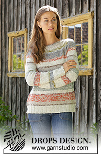 Fading Sunset / DROPS 197-7 - Knitted jumper in 2 strands DROPS Alpaca or 1 thread Nepal. The piece is worked top down with raglan and stripe. Sizes S - XXXL.
Knitted hat in 2 strands DROPS Alpaca. The piece is worked with turn-up, stripes and pom pom.
Knitted scarf in 2 strands DROPS Alpaca. The piece is worked with garter stitch and stripes.