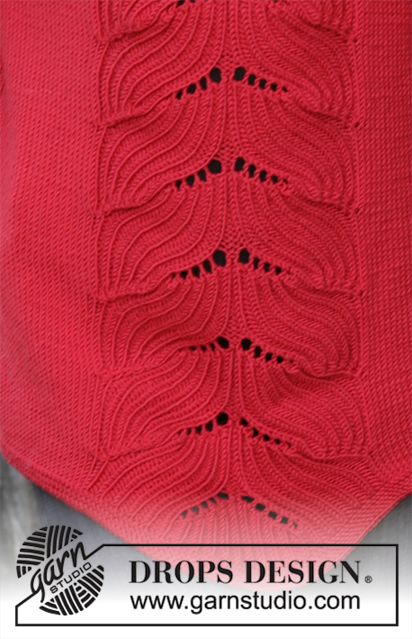 Red Tulip / DROPS 197-9 - Gebreide trui met raglan in DROPS Merino Extra Fine. Het werk wordt gebreid van boven naar beneden met boordsteek en verschuivingen. Maat: S - XXXL