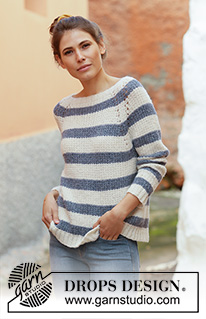 Sjøbris / DROPS 199-1 - Knitted sweater with raglan and stripes in DROPS Sky. The piece is worked top down. Sizes S - XXXL.