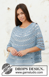 Mermaid Shell / DROPS 199-35 - Crocheted poncho sweater in DROPS Big Merino. Piece is crocheted top down with lace pattern. Size: S - XXXL