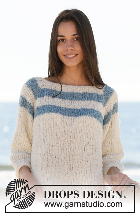 Easy Motion / DROPS 199-40 - Knitted jumper with stripes in DROPS Alpaca Bouclé. Piece is knitted top down with raglan. Size: S - XXXL
