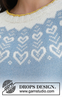 Dear to my Heart Sweater / DROPS 199-7 - Stickad tröja i DROPS Merino Extra Fine. Arbetet stickas uppifrån och ner med runt ok och nordiskt mönster. Storlek S - XXXL.
