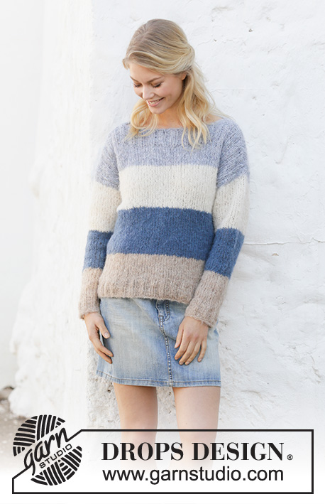 Summer Sailing / DROPS 199-8 - Basic jumper with stocking stitch, stripes and rib in DROPS MELODY. Size: S - XXXL