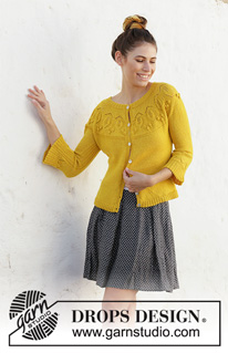 Summer Twinkle / DROPS 200-11 - Knitted jacket with leaf pattern, bobbles, round yoke and ¾-length sleeves. The piece is worked in DROPS Flora, top down. Sizes S - XXXL.