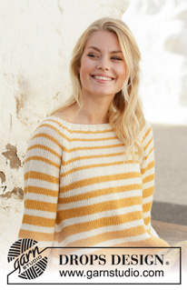 Let the Sun In Sweater / DROPS 200-14 - Knitted jumper with raglan and stripes in 2 strands DROPS Alpaca. Worked top down. Size: S - XXXL